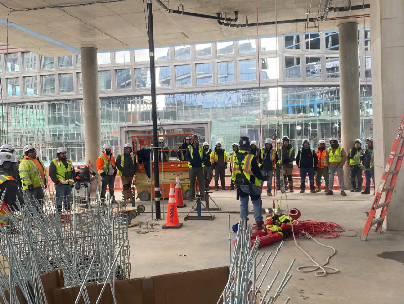 Construction safety meeting on site
